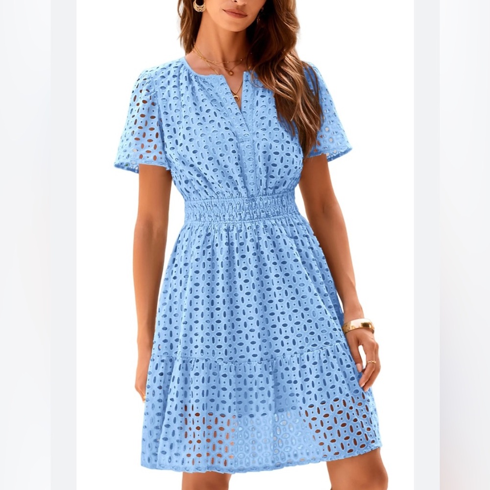 Pretty Garden women’s light blue summer dress v neck short sleeves size small